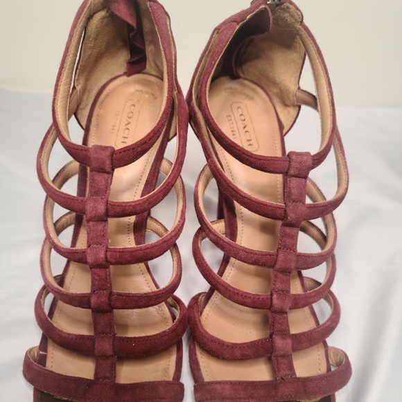 Coach Burgundy Suede Strappy Heels - Picture 2 of 7